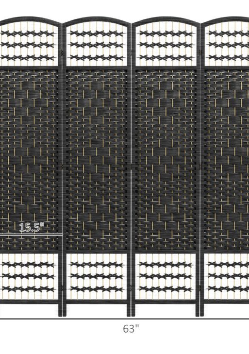 4 Panel Room Divider, Folding Screen, 5.6', Black