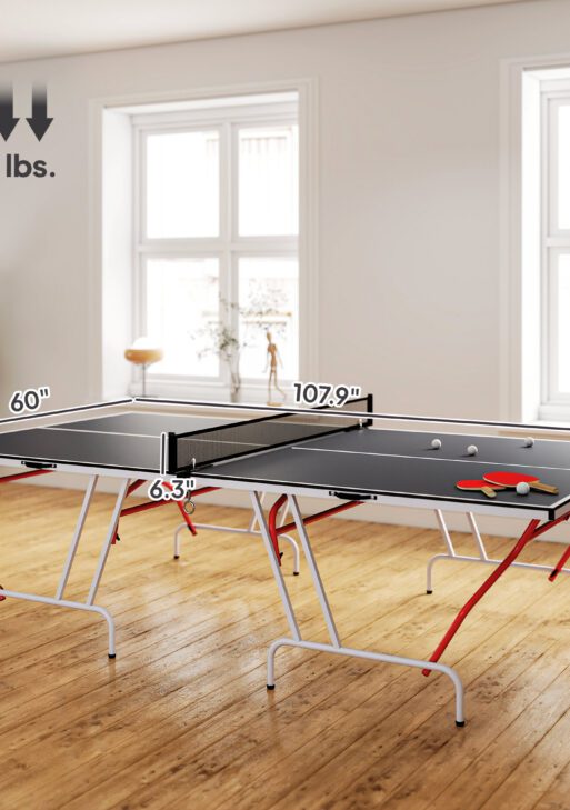 Full Size Table Tennis Table, Folding Ping Pong Table with Paddles and Balls, Charcoal Gray
