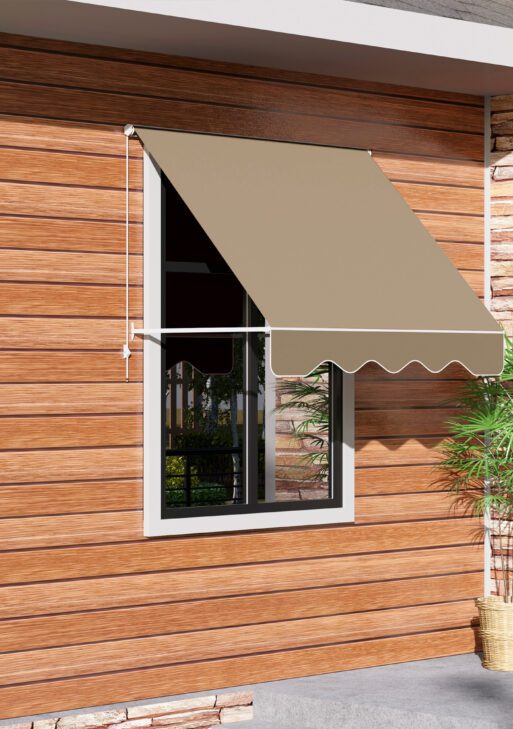 6' Drop Arm Manual Retractable Window Awning Sun Shade Shelter for Patio Balcony Outdoor, Aluminum, Can Cover 2 Windows, Cream White