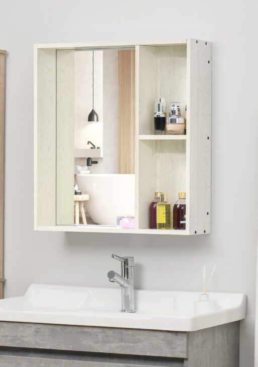 24.75" x 25.5" Bathroom Medicine Cabinet with Mirror, Storage Shelf, Over Toilet Bathroom Cabinet Wall Mounted for Living Room and Laundry Room, White