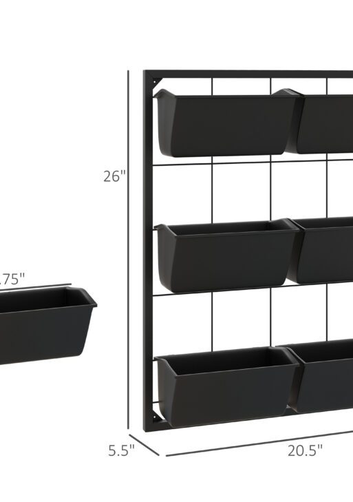 3-Tier Hanging Planter with 6 Pots for Indoor and Outdoor Use, Wall Planter, Self Draining & Wall Mounted, Black