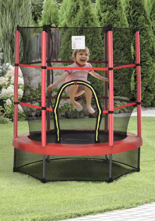 Φ5FT Kids Trampoline with Enclosure Net for Age 3 to 6 Years Red