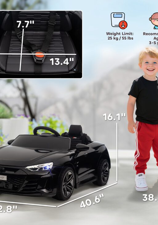 Licensed Audi RS e-tron GT 12V Ride On Car Truck for Kids, Electric Car Ride On Vehicle w/Parent Remote Control, Music, Lights, for Toddlers, Black