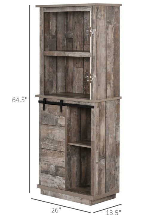Freestanding Rustic Kitchen Buffet with Hutch, Pantry Storage Cabinet with Sliding Barn Door, Adjustable Shelf, Vintage Wood