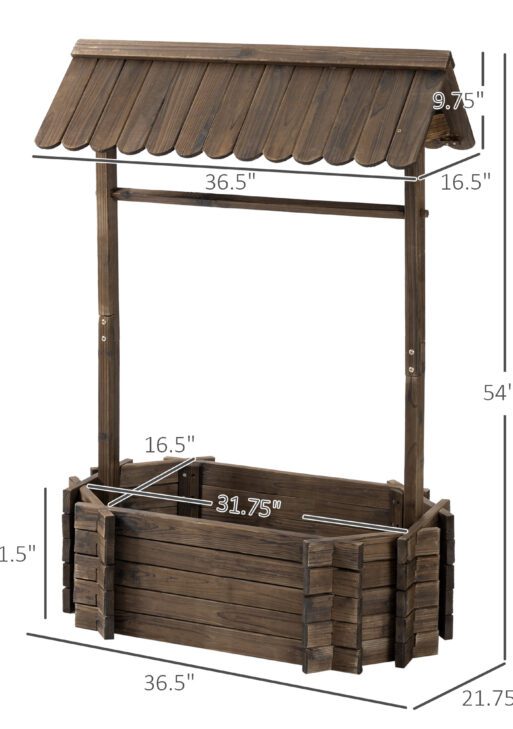 Wishing Well Planter, Wooden Raised Garden Bed, Ornamental Outdoor Flower Planter for Outdoor Garden, Yard, Lawn, and Home Decor
