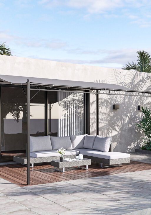 10' x 13' Outdoor Pergola Gazebo, Steel Patio Canopy with Weather-Resistant Fabric and Drainage Holes, Gray