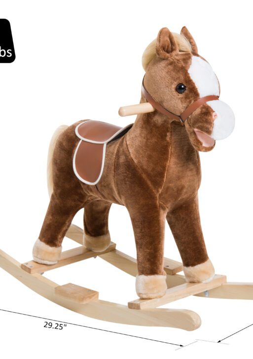 Kids Ride on Rocking Horse Toddler Plush Toy with Realistic Sounds for 3 Years Old Children - Brown