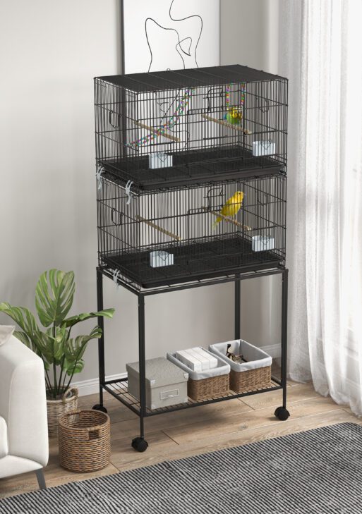 Double Stackable Bird Cage on Wheels w/ Stand, for Canaries