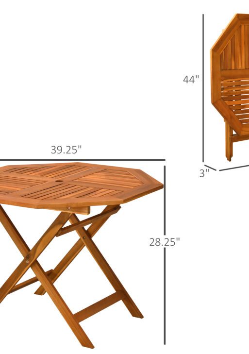 39" Acacia Wood Outdoor Dining Table, Octagon Patio Table with Umbrella Hole, Teak