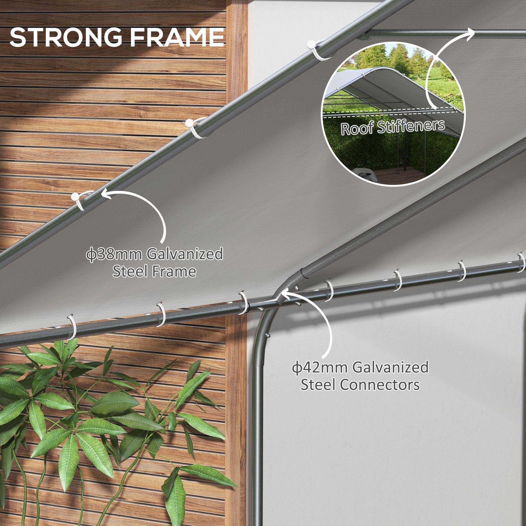 19' x 19.5' Carport, Portable Garage and Patio Canopy Tent, Anti-UV Cover for Car, Truck, Boat, Catering, Wedding - Image 3