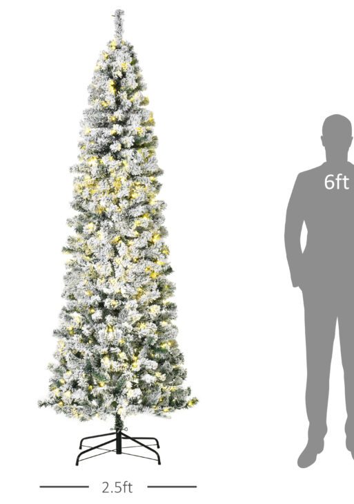 7.5ft Pre-Lit Snow-Flocked Slim Douglas Fir Artificial Christmas Tree with Realistic Branches, 350 LED Lights and 641 Tips