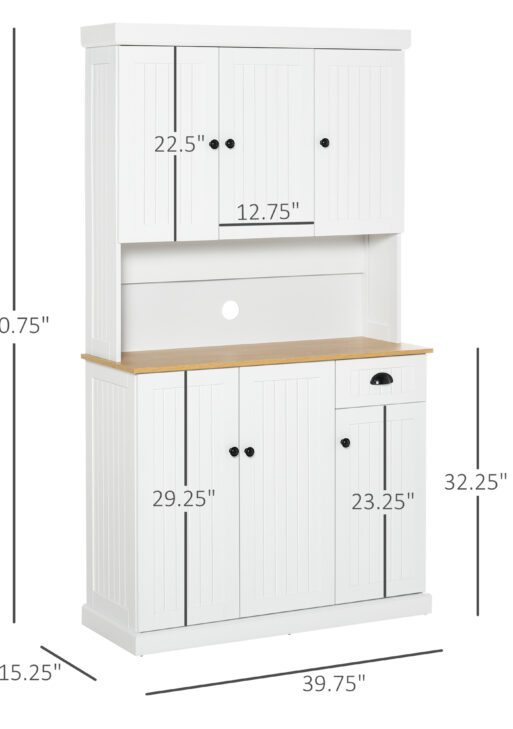 70.75" Kitchen Pantry Cabinet with Hutch Storage Cabinet Microwave Oven Stand with Drawer, White/Oak
