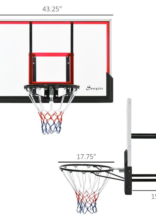Wall Mounted Basketball Hoop, Basketball Goal Combo Kit with 43" x 30" Shatter Proof Backboard, Durable Bracket and All Weather Net for Outdoor Use