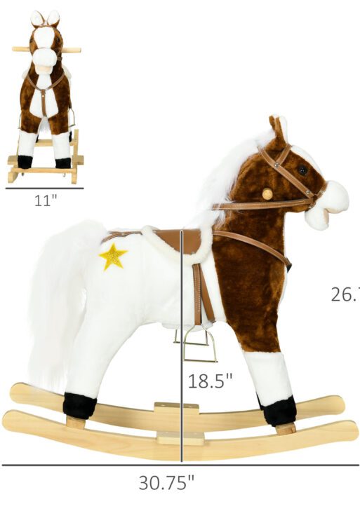 Rocking Horse with Sound, Ride on Horse with Saddle, Toddler Rocker, Gift for 3-8 Year Old, Brown