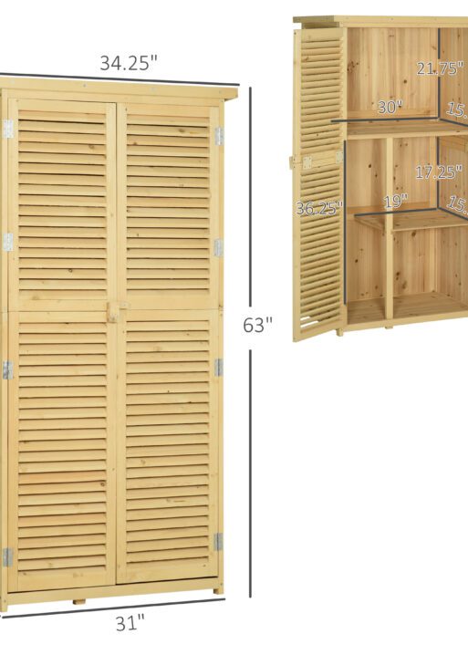 5' x 3' Wooden Outdoor Storage Cabinet, Garden Sheds & Outdoor Storage with Asphalt Roof & 2 Large Wood Doors with Lock, Natural