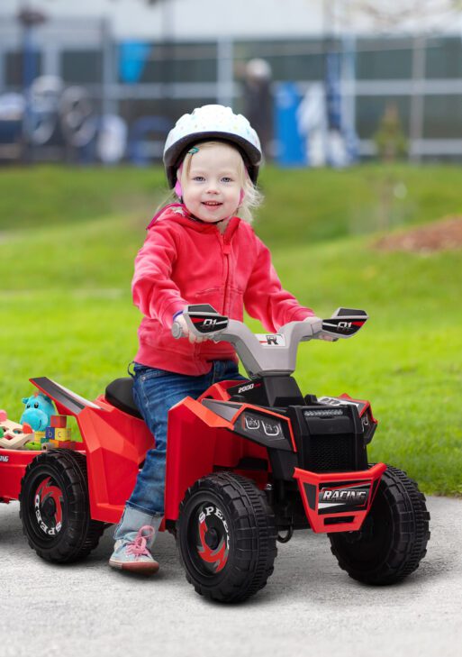 6V Electric Toy Car with Back Trailer, Forward Backward, Wear-Resistant Wheels for Ages 18-36 Months, Red