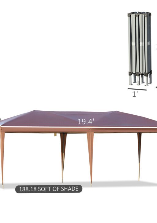 10' x 19.2' Outdoor Gazebo Pop Up Canopy Party Tent with Carrying Bag, Coffee