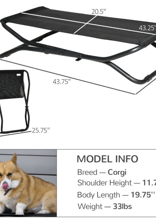 Elevated Dog Bed with Breathable Fabric, Foldable Pet Cot with Heavy Duty Steel Frame, Portable Cooling Pet Bed Indoor Outdoor Use, for Small Medium Dogs