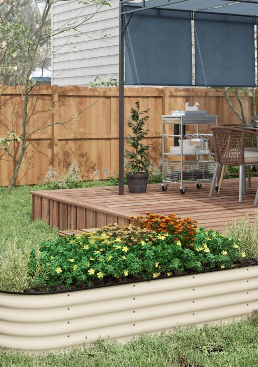 6.4' x 2' x 1.4' Galvanized Raised Garden Bed Kit, Metal Planter Box with Safety Edging, Cream