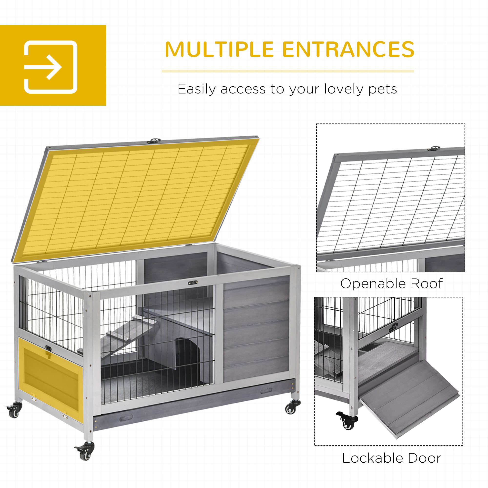 Indoor Rabbit Enclosure, Wooden Elevated Cage Habitat with Enclosed Run with Wheels - Ideal for Rabbits and Guinea Pigs - Image 3
