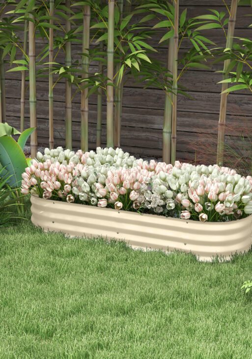 4.9' x 2' x 1' Galvanized Raised Garden Bed Kit, Metal Planter Box with Safety Edging, Cream
