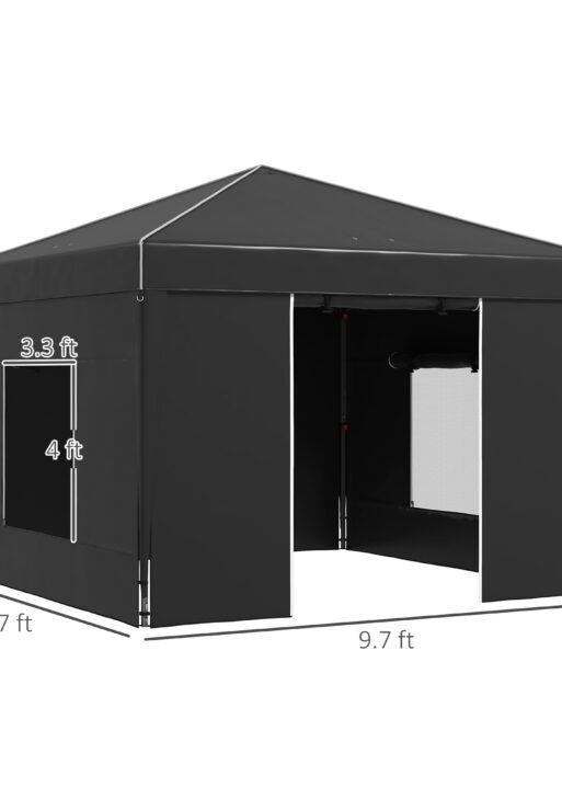 9.7' x 9.7' Pop Up Canopy with Sidewalls, Portable Canopy Tent with 2 Mesh Windows, Reflective Strips, Carry Bag, Black