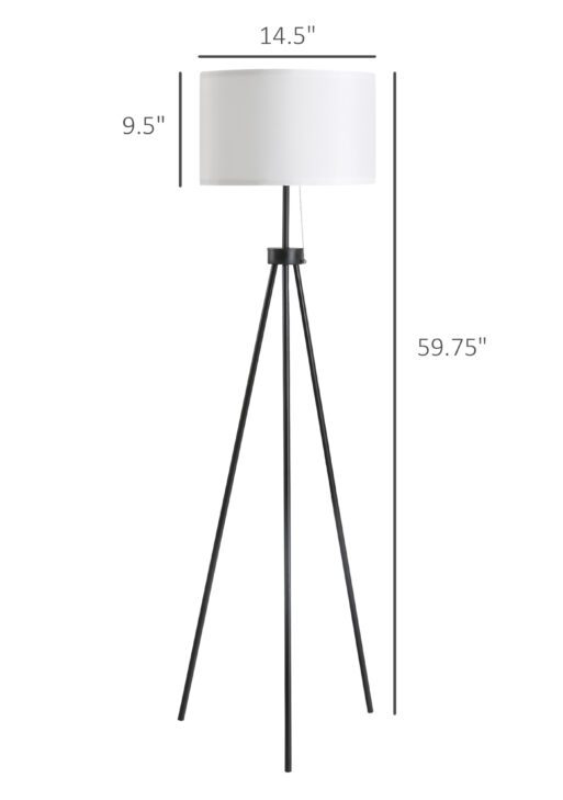 59.75" Tripod Floor Lamp with Pull Chain Standing, Fabric Lampshade E26 Lamp Holder Steel for Living Room, Bedroom, Office, Black