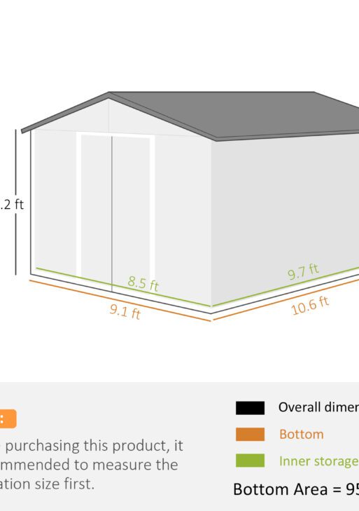 11' x 9' Metal Storage Shed Garden Tool House with Double Sliding Doors, 4 Air Vents for Backyard, Patio, Silver