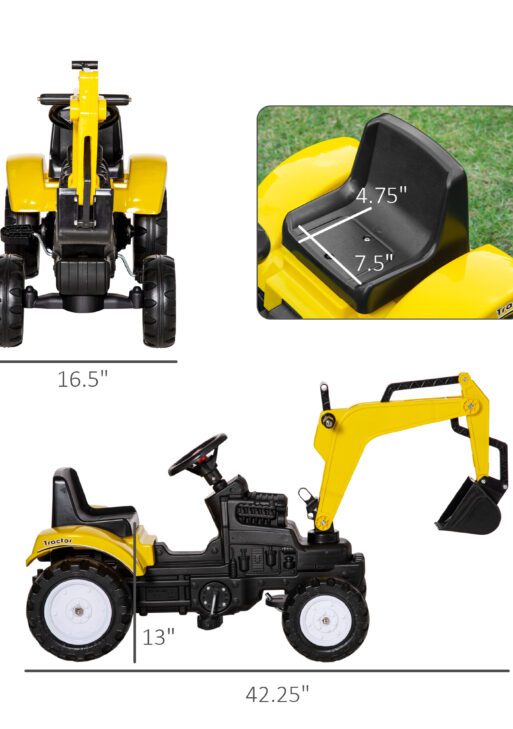 Kids Ride On Excavator, Pedal Digger, Construction Truck with Horn for Kids and Toddlers 3+, Yellow