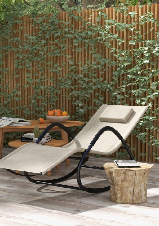 UV Water Resistant Rocking Chair for Sunbathing, Lawn, Garden or Pool, Light Brown