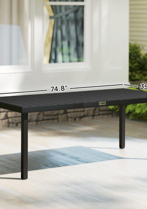 75" x 35" Outdoor Dining Table for 8 People, Rectangular Aluminum Frame Garden Table with All-Weather Faux Wood Top for Garden, Lawn, Patio, Black