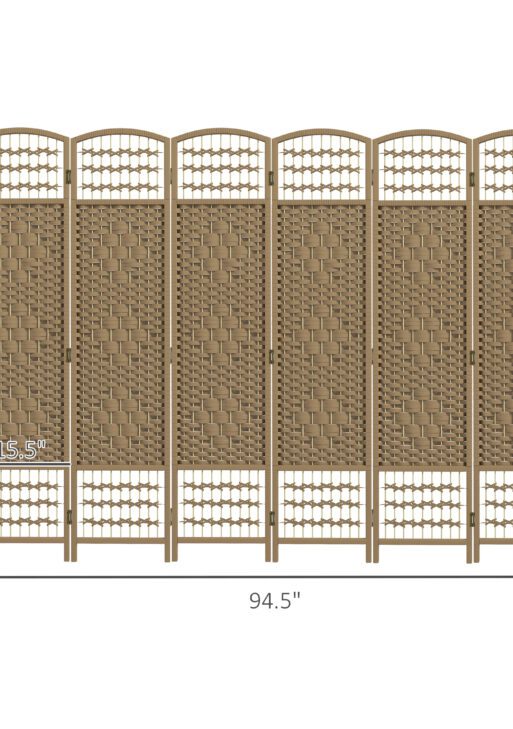 6 Panel Folding Room Divider Portable Privacy Screen Wave Fiber Room Partition for Home Office Natural