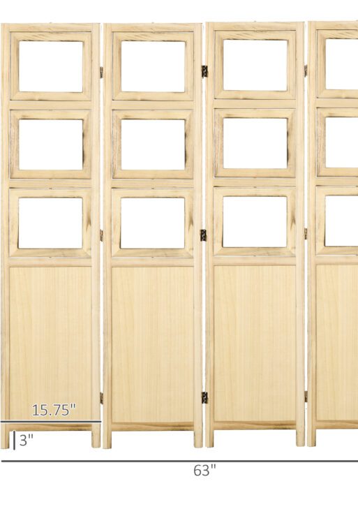 4 Panel Room Divider, Folding Privacy Screens, Natural