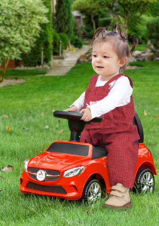 Kids Ride On Push Car, Foot-to-Floor Walking Sliding Toy Car for Toddler with Working Horn, Music, Headlights and Storage, Red