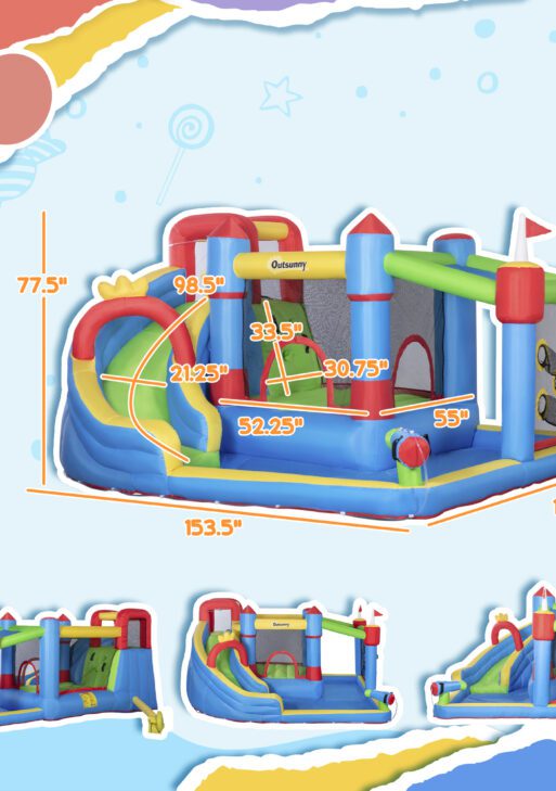 6-in-1 Inflatable Bounce House with Slide, Climbing Wall, Water Cannon, and More, Inflatable Water Slide for Kids with 2 Min. Inflation and Air Blower