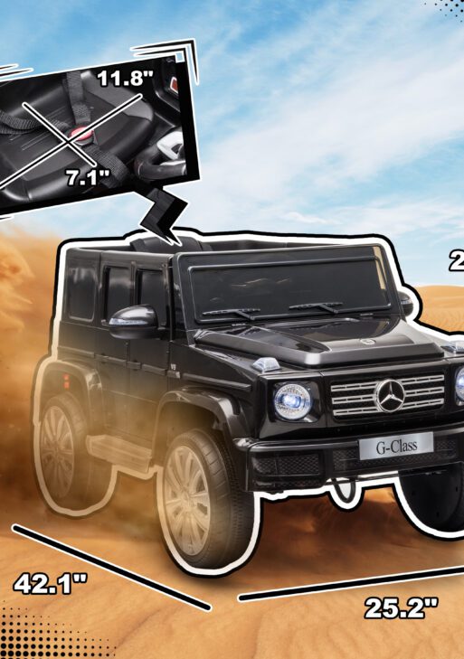 12V Mercedes Benz G500 Licensed Kids Electric Car with Remote Control, Headlights, Music, Suspension, Storage, Black