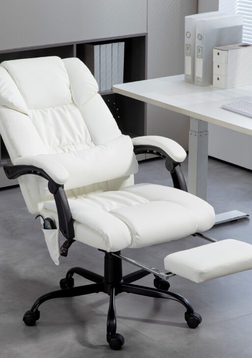 Massage Office Chair with 6 Vibrating Points, High Back Reclining Office Chair with Footrest and Remote, White