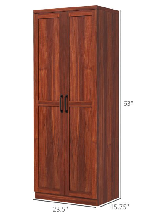 63" Kitchen Pantry Storage Cabinet with Doors and Shelves, Tall Kitchen Cabinet with 2 Doors and 5-tier Shelving