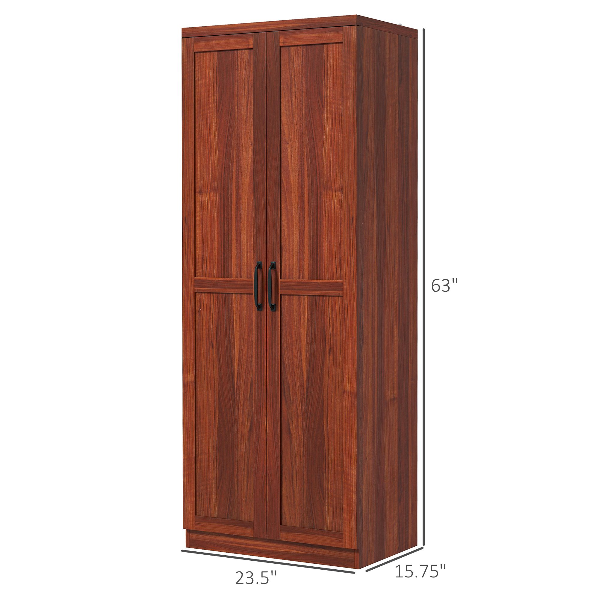 63" Kitchen Pantry Storage Cabinet with Doors and Shelves, Tall Kitchen Cabinet with 2 Doors and 5-tier Shelving - Image 1