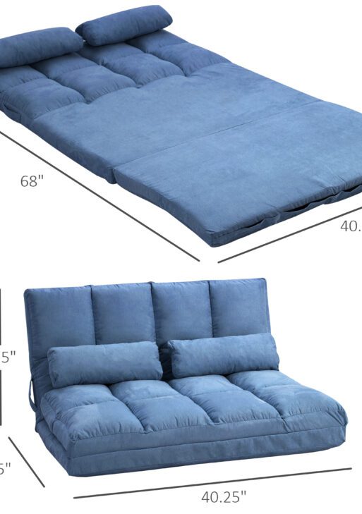 Convertible Recliner Sofa, Folding Floor Sofa Chair with Adjustable Backrest and Headrest, Blue