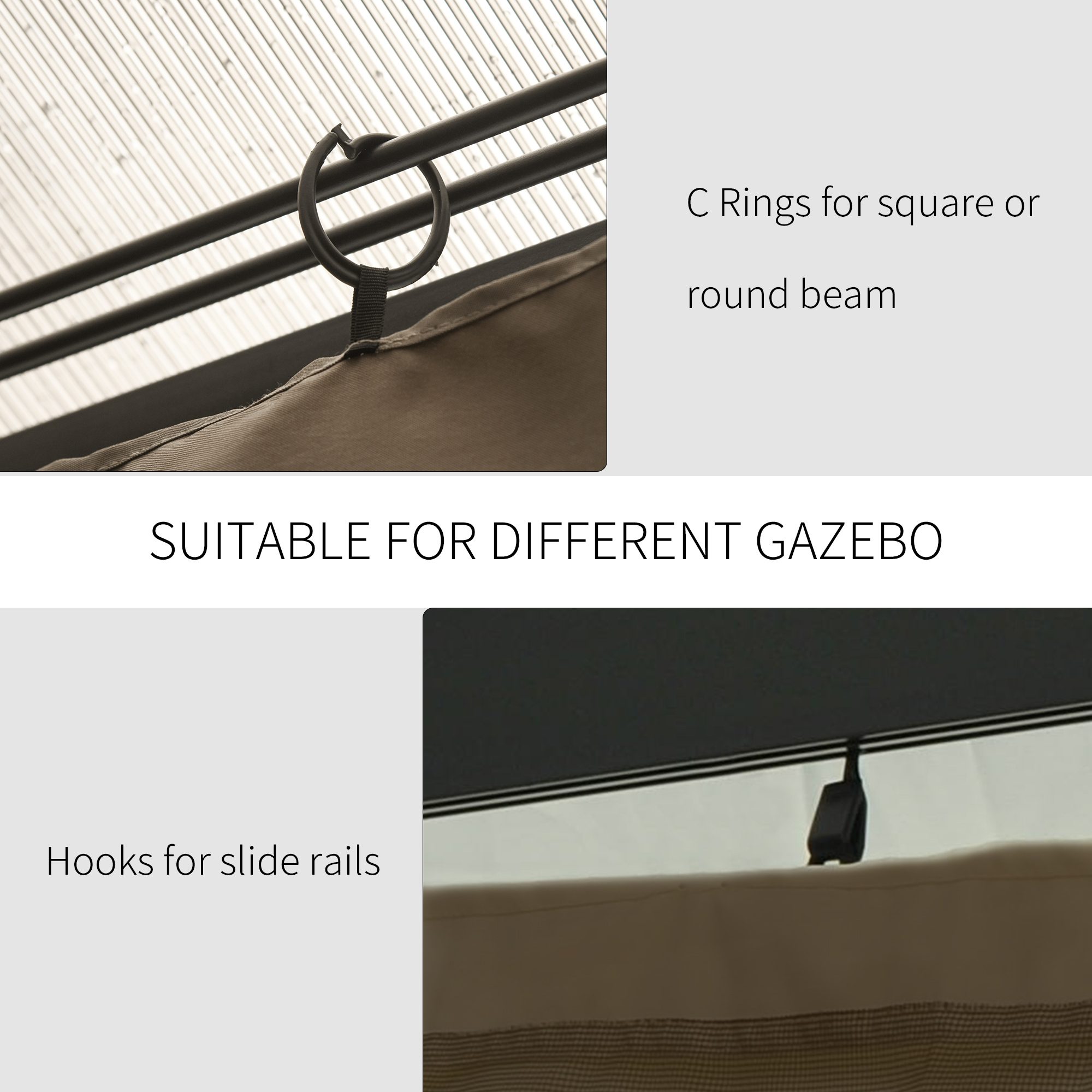 9.84' x 11.8' Gazebo Sidewall Set with Hooks/C-Rings, Brown - Image 2
