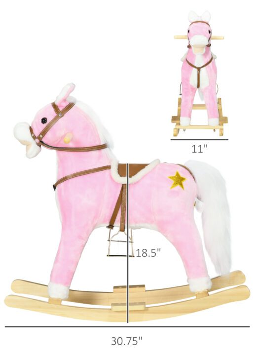 Rocking Horse Toddler Ride On Horse with Sound Saddle, Pink
