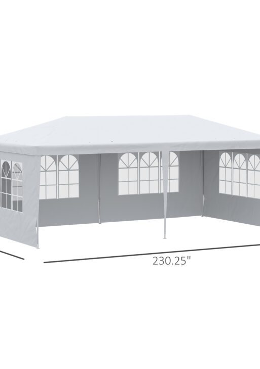 Large 20' x 10' Gazebo Canopy Party Tent with 4 Removable Window Side Walls, Outdoor Events - White
