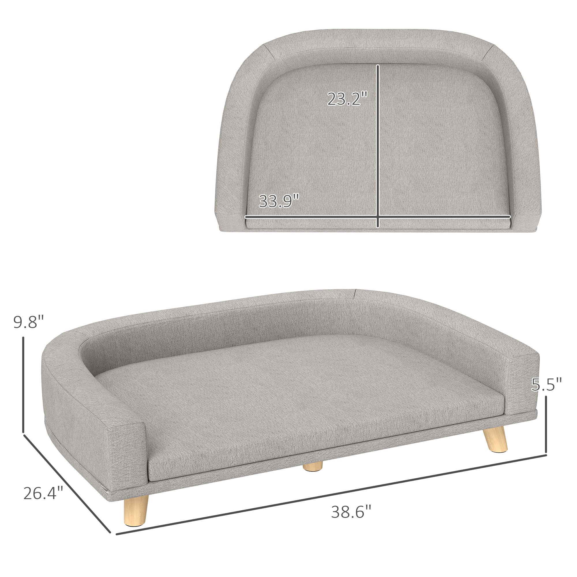 Dog Sofa Couch Bed with Washable Cushion for Large Dogs, Cats, Gray - Image 1