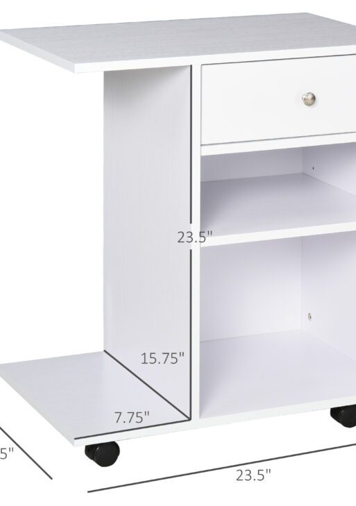 Mobile Printer Stand, Rolling File Cabinet Cart with Wheels, Adjustable Shelf, Drawer and CPU Stand, White