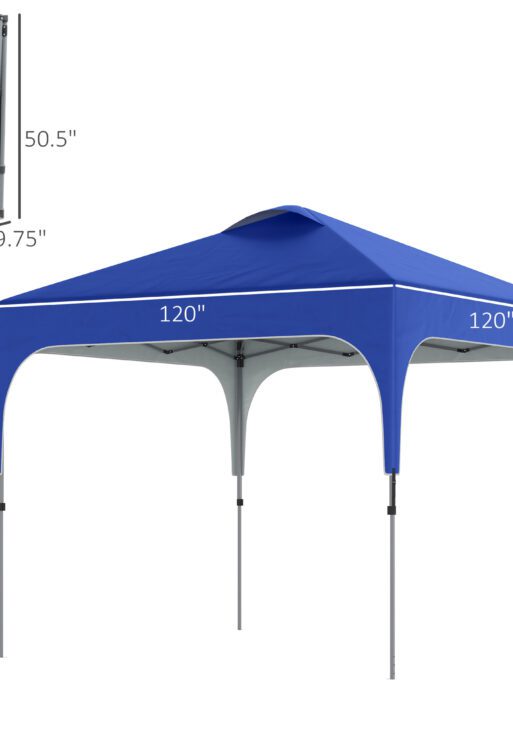 10' x 10' Pop Up Canopy Tent with Wheeled Carry Bag and 4 Sand Bags, Instant Sun Shelter, Tents for Parties, Height Adjustable, for Outdoor, Garden, Patio, Blue