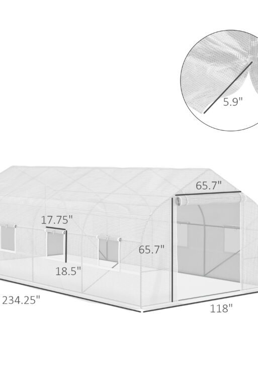 20' x 10' x 7' Walk-in Tunnel Greenhouse with Zippered Mesh Door & 8 Mesh Windows, Gardening Plant Hot House with Galvanized Steel Hoops, White
