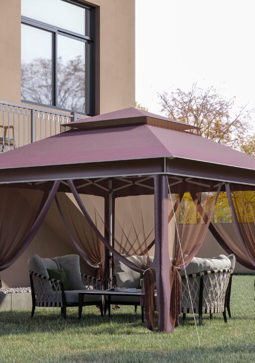 12' x 12' Pop Up Canopy Tent with Netting and Carry Bag, Instant Sun Shelter with 137 sq.ft Shade, Tents for Parties, Height Adjustable, for Outdoor, Garden, Patio, Brown