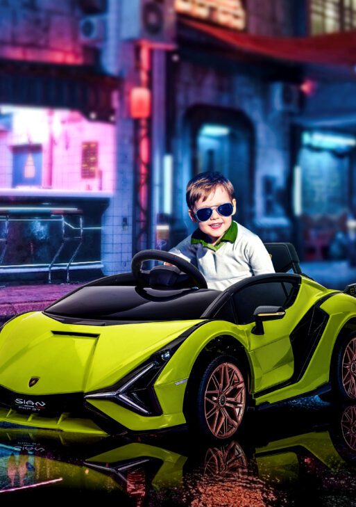 12V Lamborghini SIAN Licensed Electric Car for kids with Remote Control, Horn, Music, & Headlights, Green