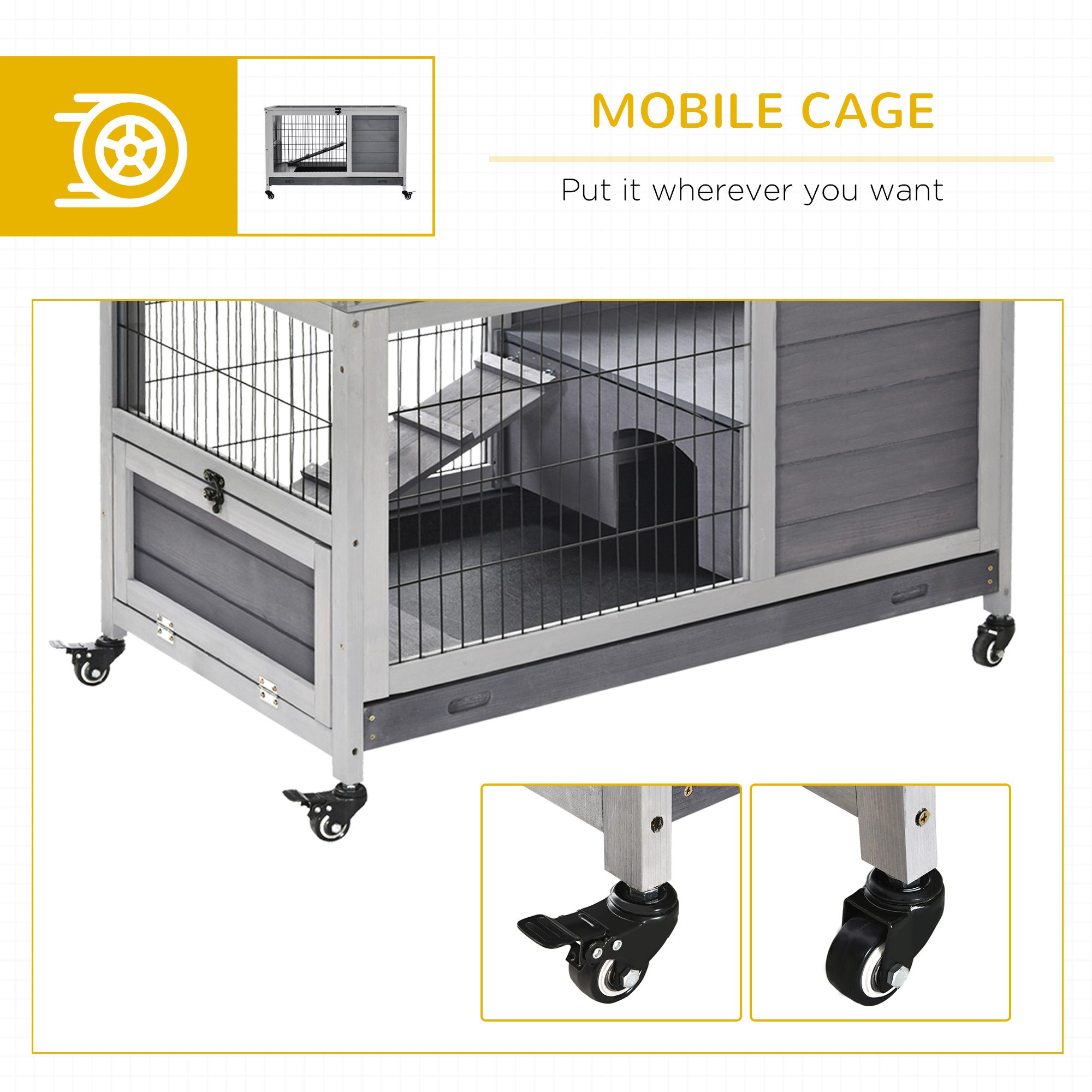 Indoor Rabbit Enclosure, Wooden Elevated Cage Habitat with Enclosed Run with Wheels - Ideal for Rabbits and Guinea Pigs - Image 5